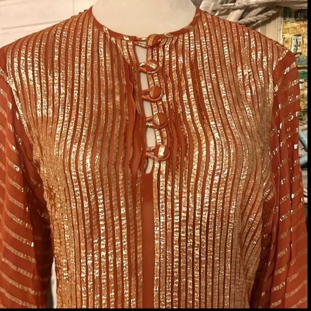 Vintage Albert Nipon, Stunning Metallic Copper Gold Pleated Dress EUC – Size 8 - Picture 8 of 15